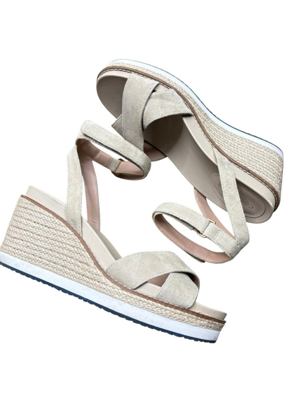 Cole Haan Suede Espadrille Wedge Sandals Sesame W34122 Women 7.5 Cloudfeel Beige